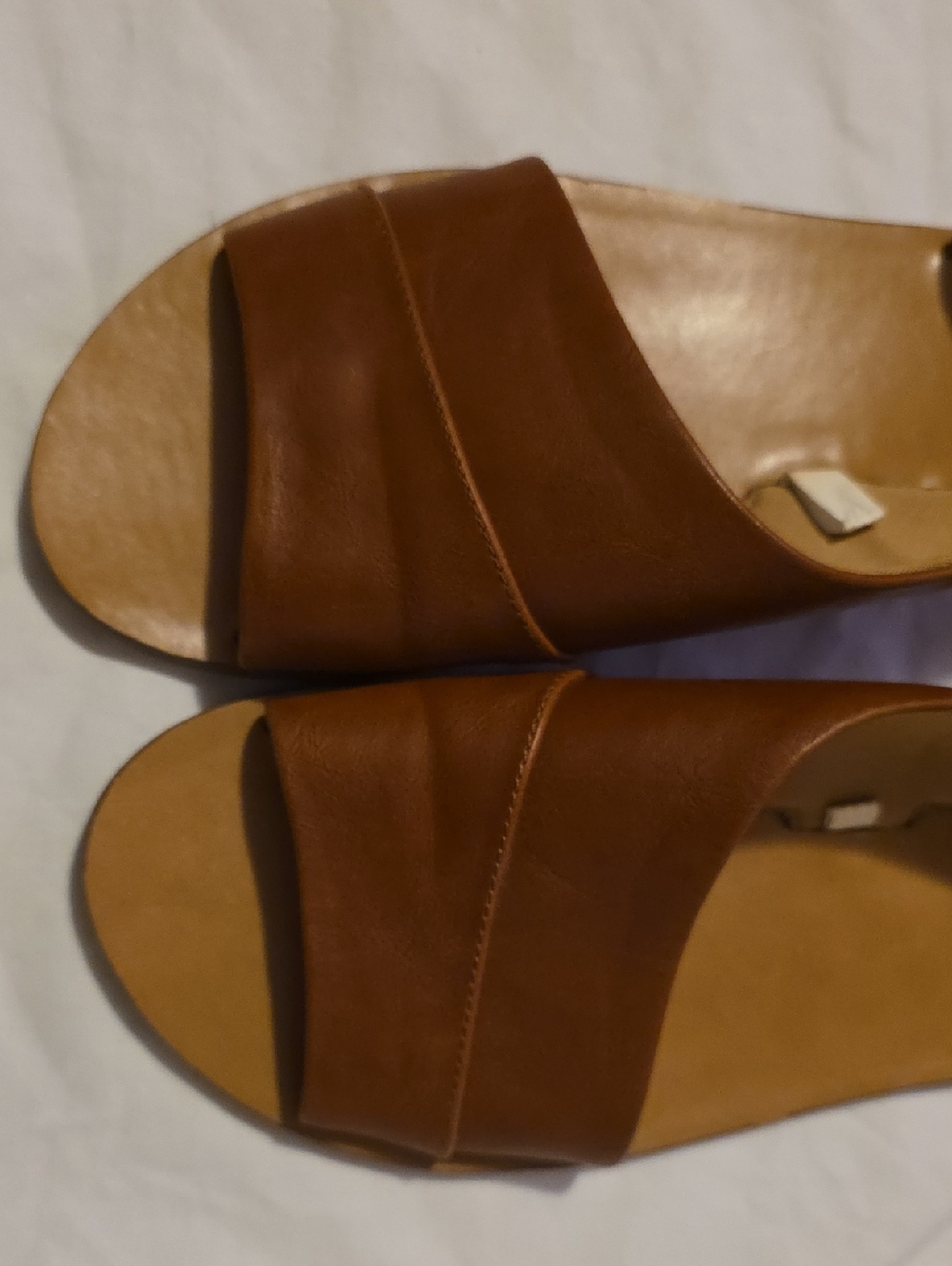 Women's Brown Leather Open-Toe Slide Sandals Size 7.5 - Picture 8 of 9